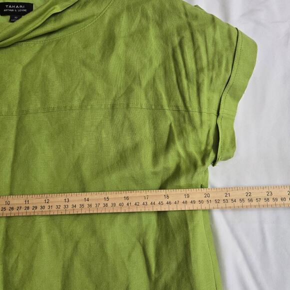 TAHARI ARTHUR S. LEVINE Green Linen Blend Cowl Neck Mini Dress Size 10 - Picture 9 of 10